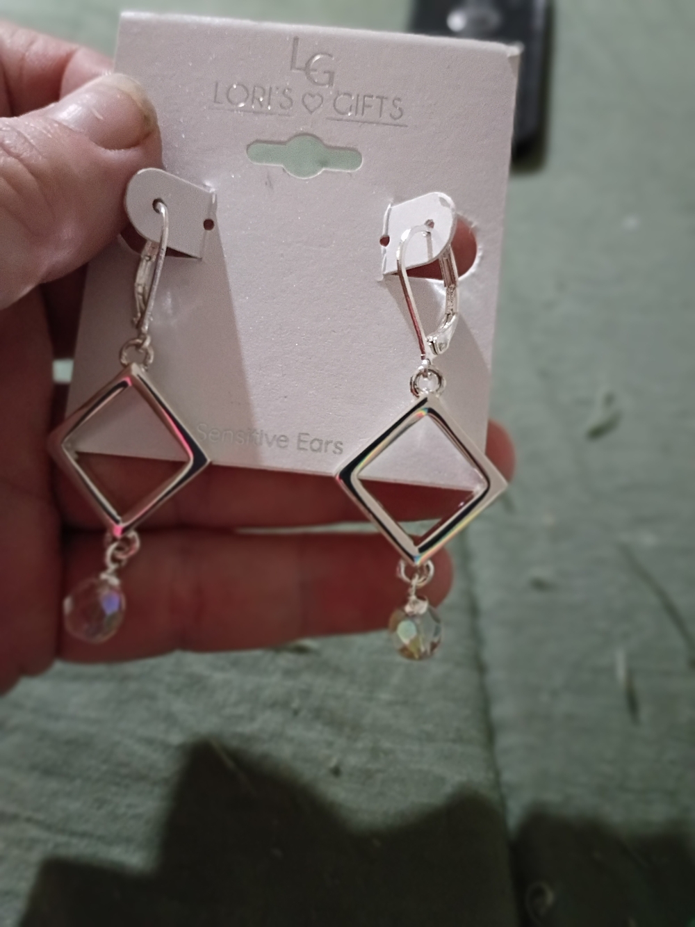 Silver Diamond Dangle Earrings with Crystal Drop